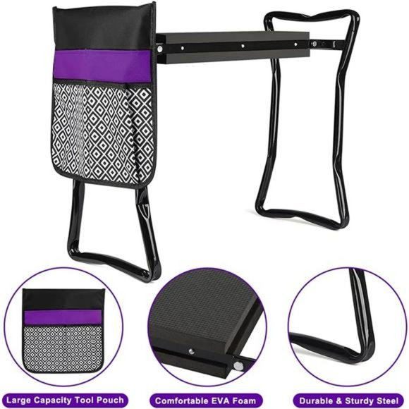Garden Kneeler and Seat Foldable Stool with 2 Tool Pouches & 2 Gloves - Picture 7 of 7